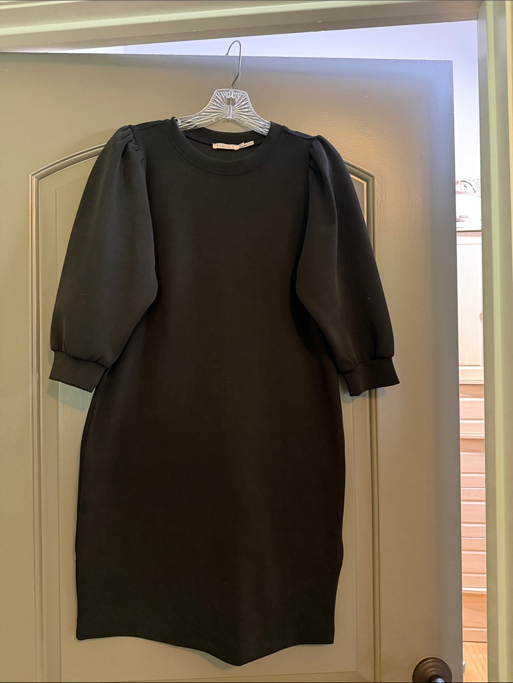 ESQUALO Black Puff-Sleeve Midi Dress